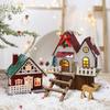 [G332] LED Wooden Christmas House Miniature Winter Village Snowy Building Figurine Table Ornament Holiday Party Decor