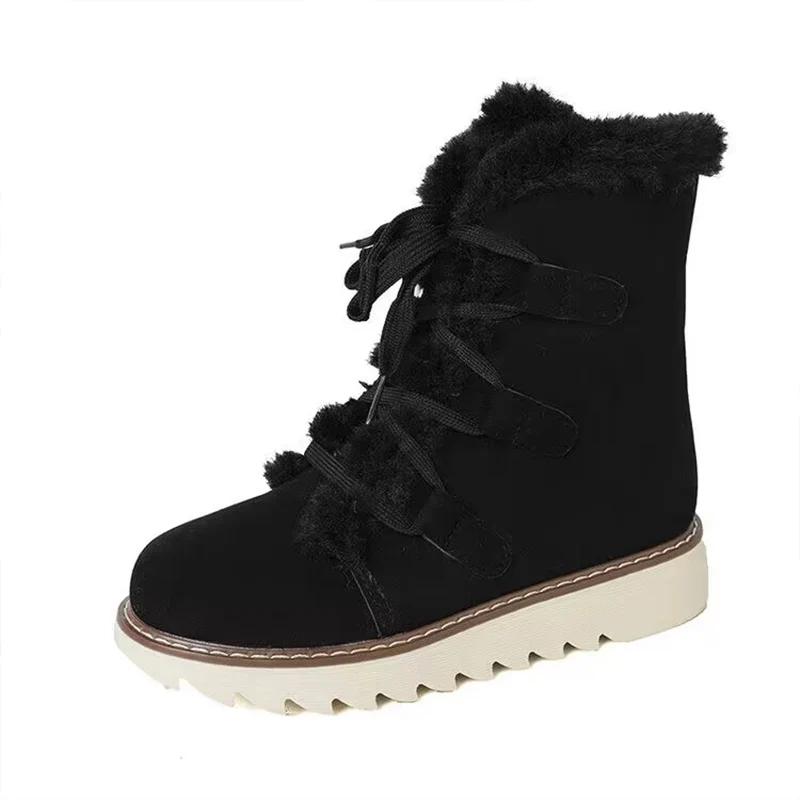 Fur Flats Platform Women Snow Ankle Boots Suede Shoes 2025 Trend Casual Walking Short Plush Chelsea Boots Winter New Mujer Botas