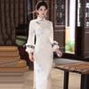 Bílý fleece národní styl Suzhou dlouhý rukáv vylepšené čchang-pao zimní silný dámský nový čínský styl nový retro podzim a zima