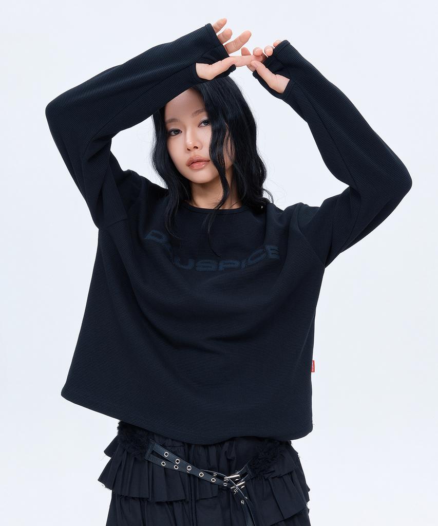 DAUSPICE (Duc) Appliqué Logo Waffle Long Sleeve Black