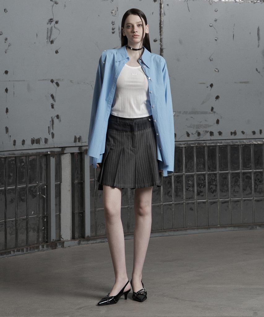 Jenyujeu Swifts Asymmetrical Pleated Skirt - Gray Stripe