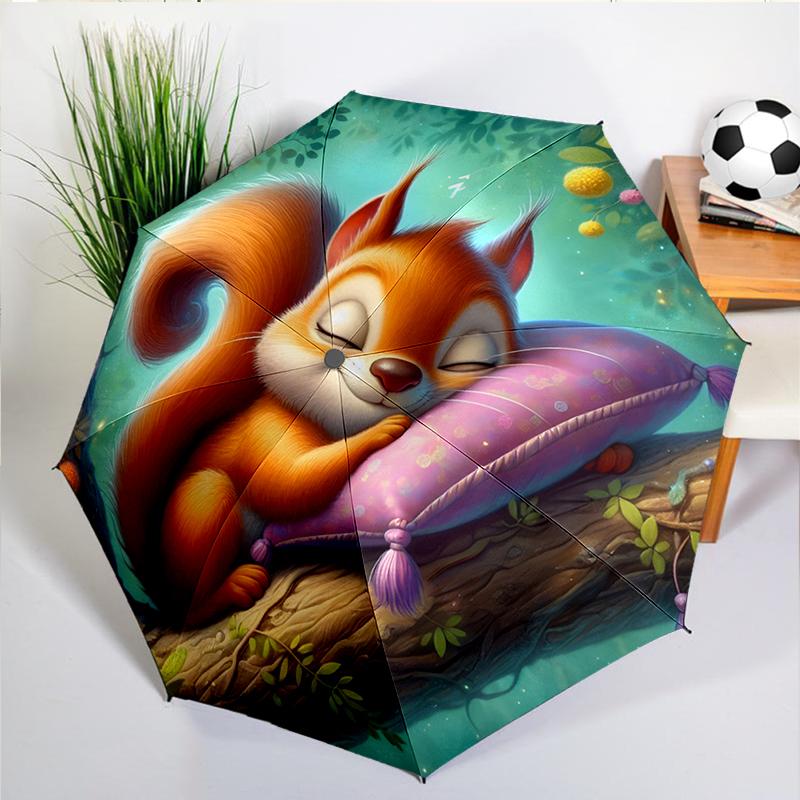 Autumn Leaves Squirrel Umbrella Automatic Open/close, Sturdy Iron Frame & 8-Rib Struct, Umbrella for Women & Men, Christmas Gift