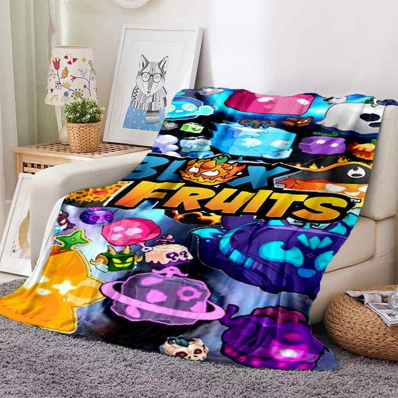 HD B-Blox Fruit 3D Cartoon Game Gift Blanket,Soft Throw Blanket for Home Bedroom Bed Sofa Travel Picnic Office Cover Kids