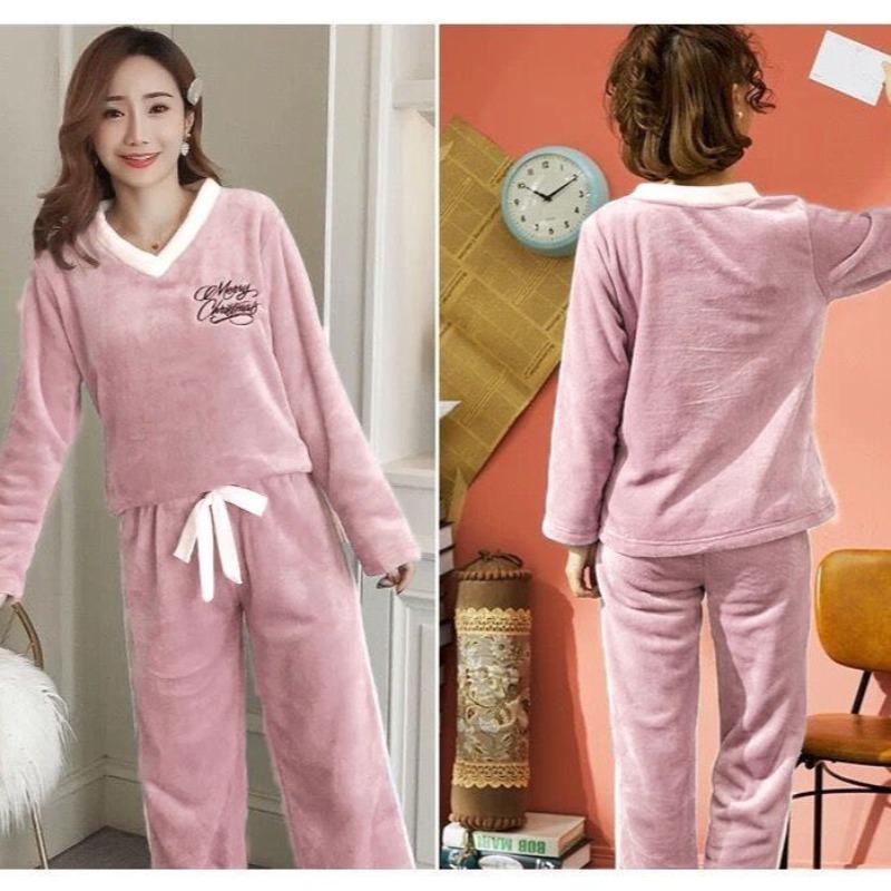 Autumn/Winter Pajama Lady Thickened Warm Flannel Winter Loose Version Lovely Lady Can Be Worn Outside Long-sleeved Suit