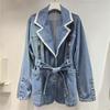 2026 European Spring Rich Girl Denim & Lace Lapel Coat