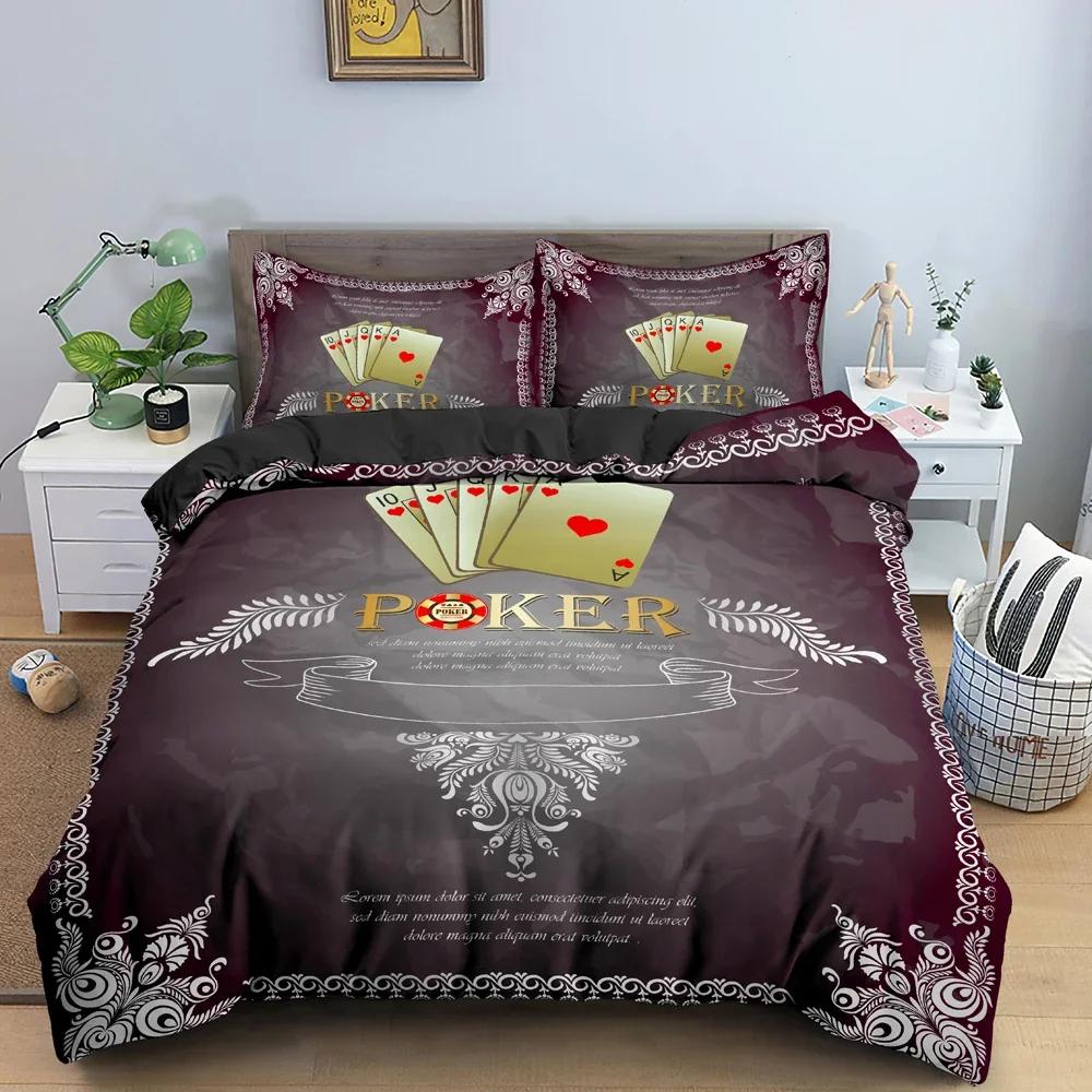 3D Playing Cards Pattern Comfortable Duvet Quilt Cover Pillowcase Bedding Set Children Bedroom Decoration Home Textile