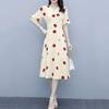 V-Neck Ruffle Short Sleeve Women Dress Waist Lace-up High-waist Large Hem Summer Big Dot Print Midi Dress Female Clothing