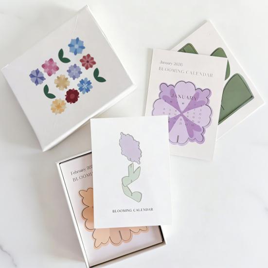 2026 Floral Desk Calendar Puzzle-Style Standing Desktop Calendar with 12 Monthly Bloomy Flowers for Home School Office Table Decor