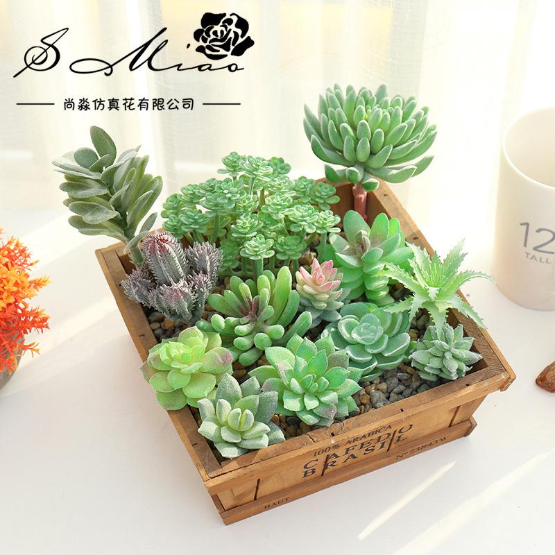 Grünes Beflocktes Künstliches Sukkulenten Pflanzen Heim Schlafzimmer Wohnzimmer Deko Kunstpflanzen DIY Blumenarrangement plante artificielle
