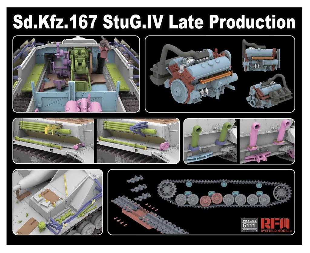 Ryfield Model German 4 Assault Gun Late Type Engine Movable Track Included Plastic Model RFM5111 1/35 Sd.Kfz.167 No.