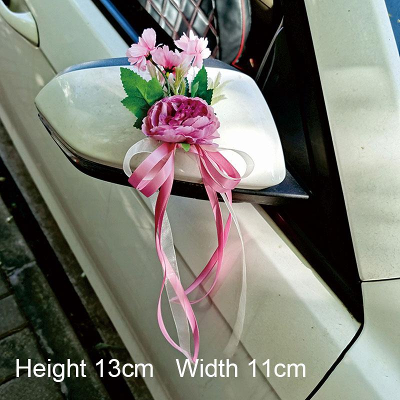 Wedding Car Flower Knot Door Handles Ribbons Silk Artificial Flowers Rearview Mirror Decorations Festival Arrangement Supplies