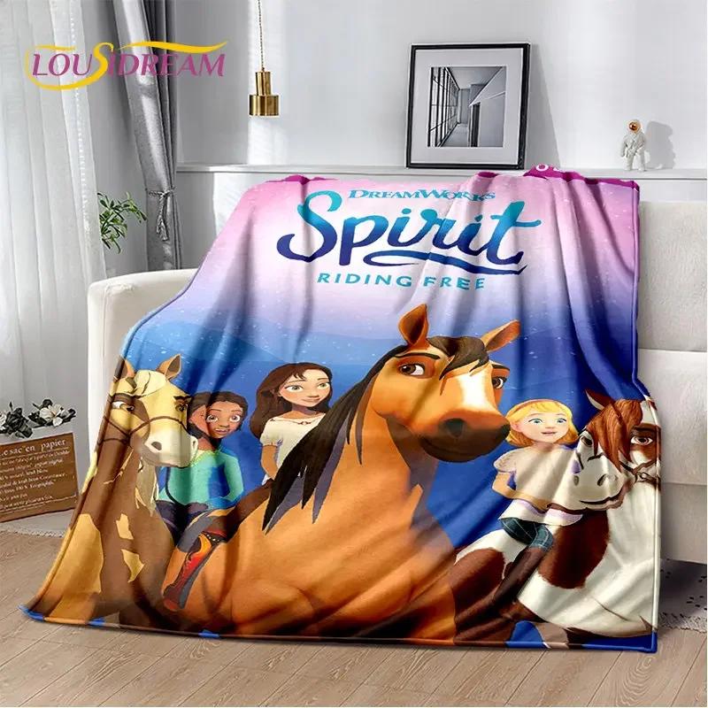 Spirit Riding Free Horses Cartoon Soft Plush Blanket,Flannel Blanket Throw Blanket for Living Room Bedroom Bed Sofa Picnic Cover