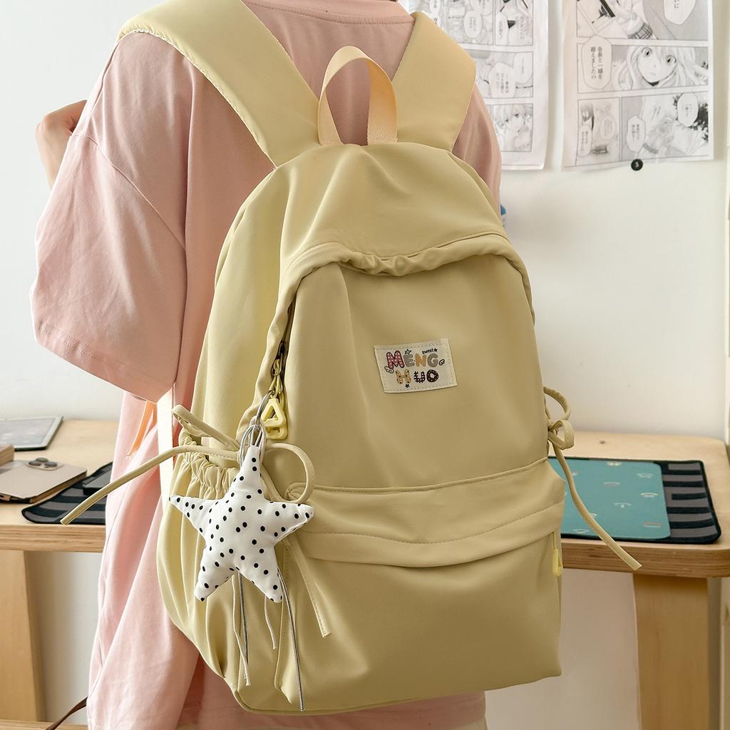Schoolbag for middle school girls, high aesthetic value ins, Korean style versatile large capacity solid color backpack, high school backpack