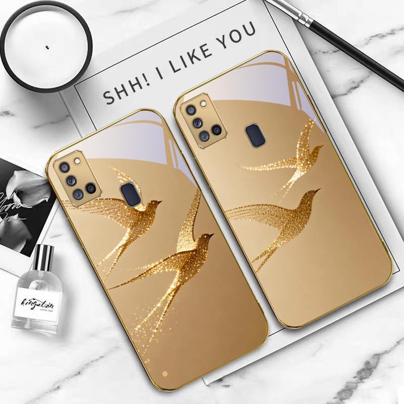 Goldener fliegender Vogel Für Samsung A 31 32 A33 A34 35 14 A15 13 A16 25 26 50 52 53 54 55 56 70 71 72 73 Goldene Glas-Handyhülle