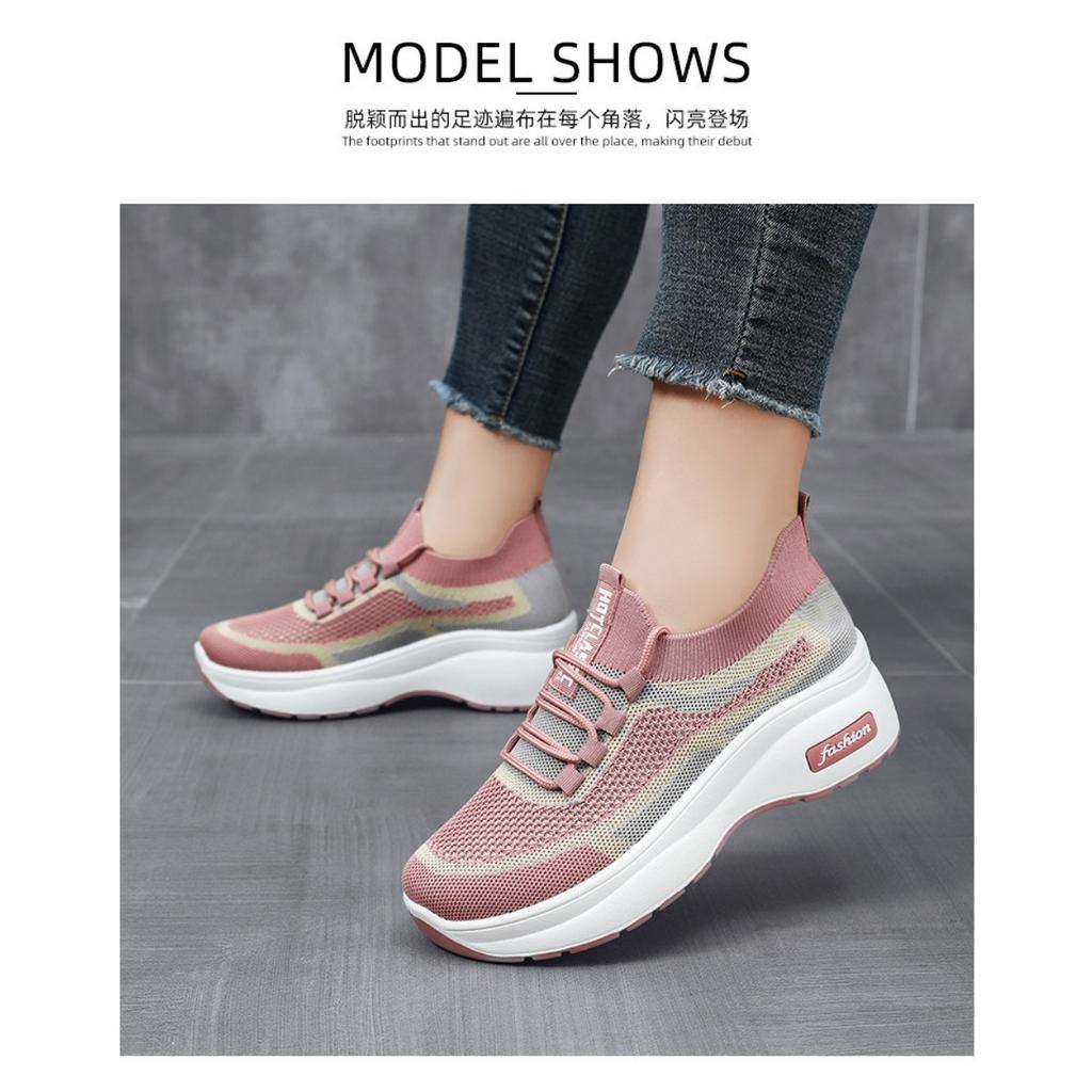 Shoes Women, New Thick-soled Shoes Breathable Flyknit Shoes, Fashionable Versatile Socks Shoes Casual Shoes