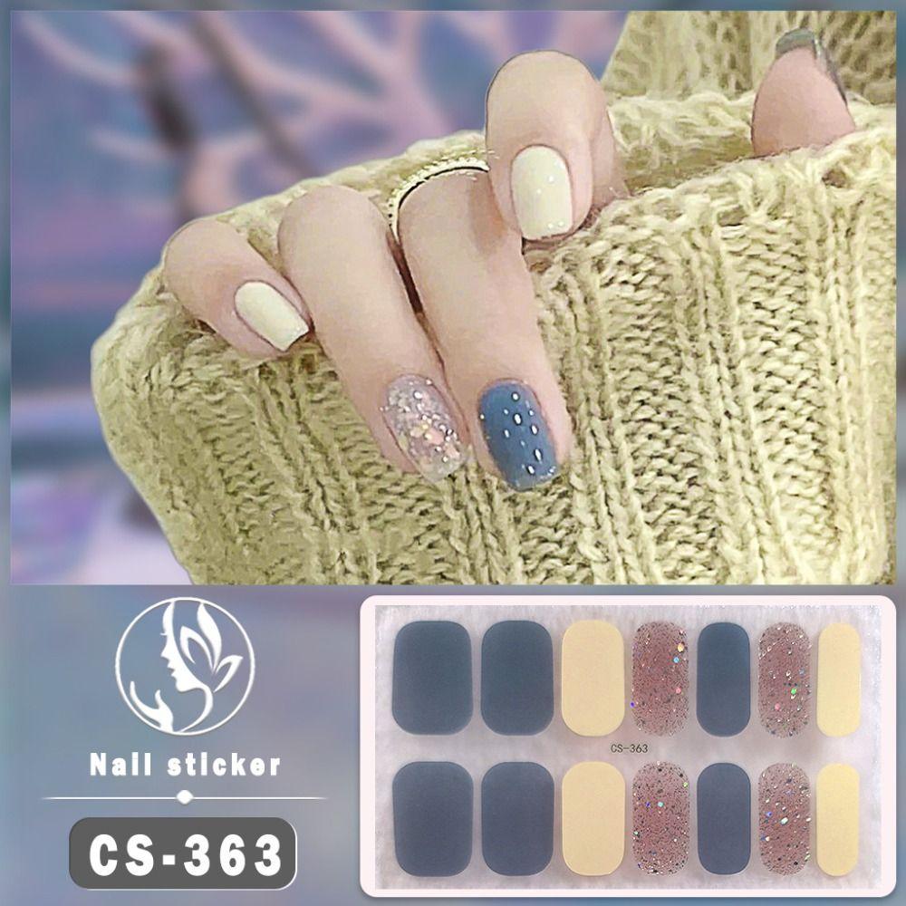 14 Bandes d'Ongles en Gel Auto-Adhésives Pailletées Autocollants pour Nail Art DIY