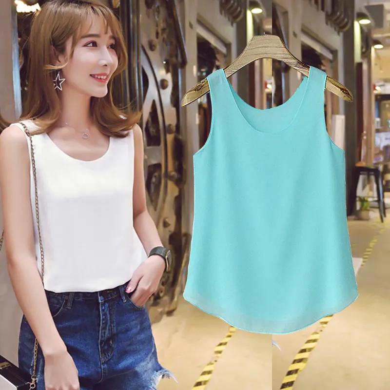 Women Summer Chiffon Blouse Sleeveless Vest Casual Loose Tops Ladies Solid Shirt