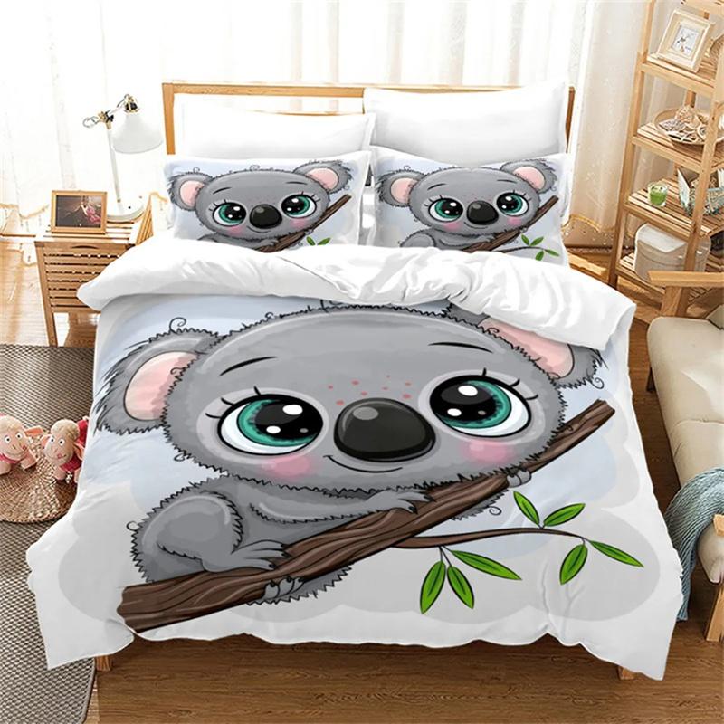Cartoon Koala Duvet Cover Microfiber Cute Animal Print Queen King Size for Boys Girls Kids Room Decor