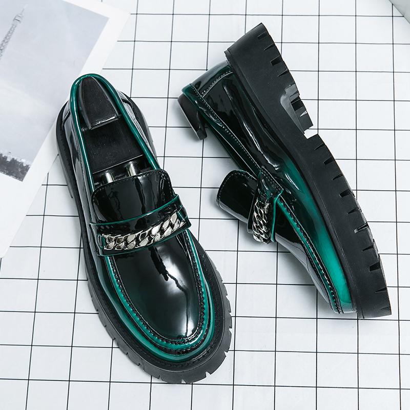 Fashion Spring Lacquer Leather Casual Shoes for Men Chain Loafers Men Shoes Slip-on High Quality Thick Bottom Oxford Shoes Wedding Shoes