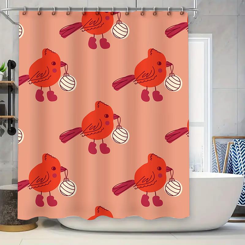 Red Bird Print Shower Curtain Christmas Decor Home Decoration Waterproof Fabric Bath Liner With Rings For Bathroom