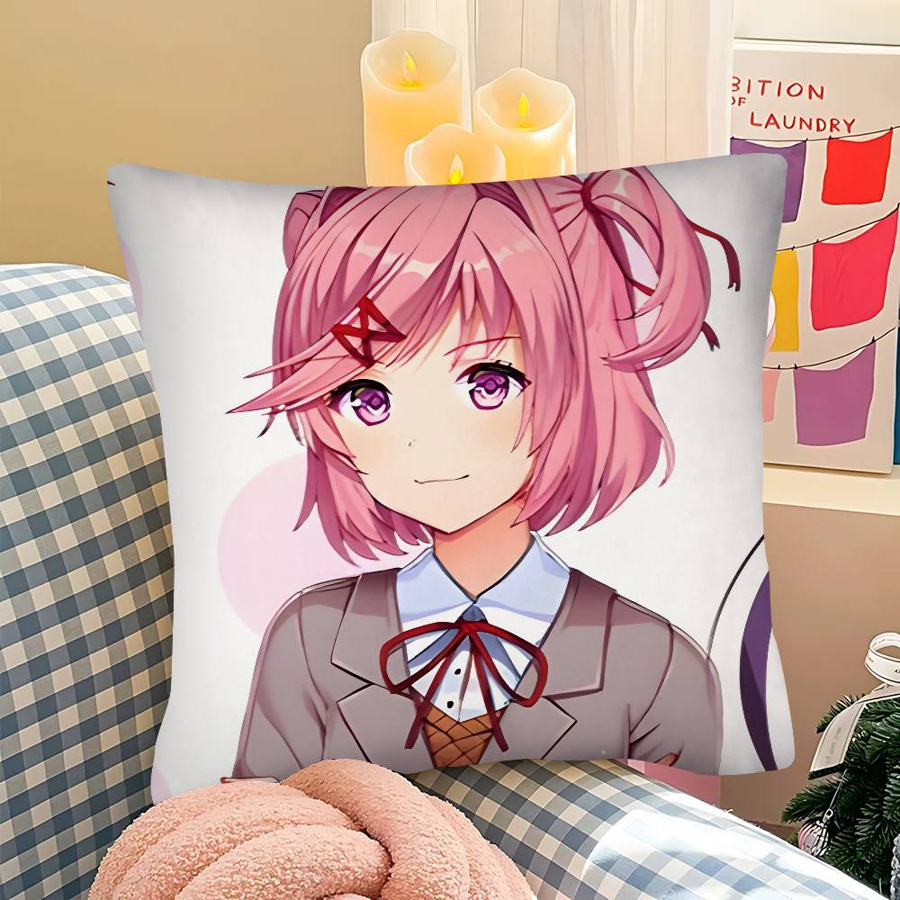 Housse de coussin personnage de dessin animé Natsuki Carré mode Housse de coussin Chambre Canapé Salon Décoration Ins Loisirs