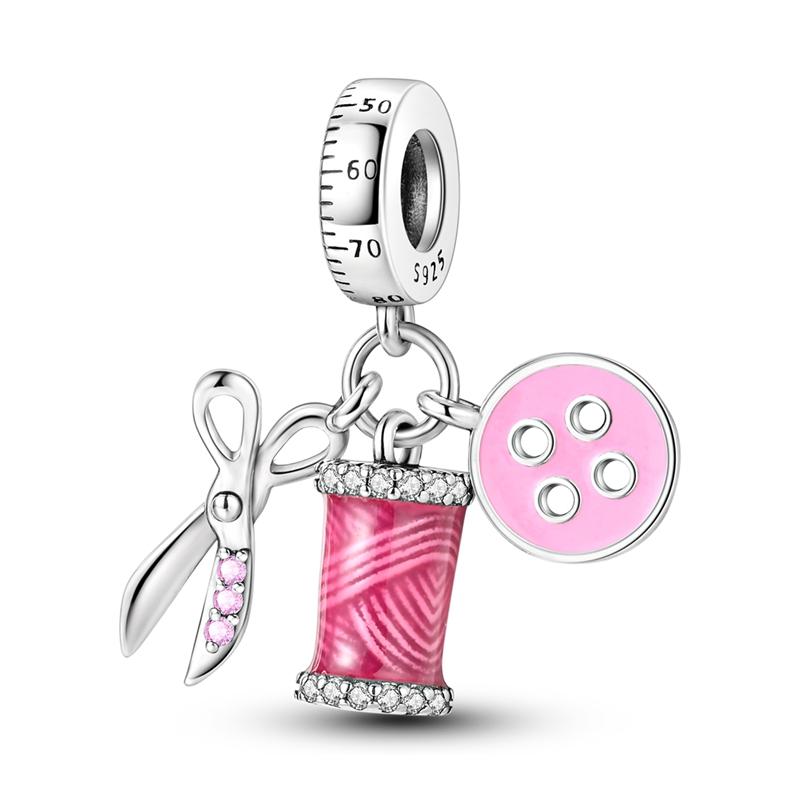 Pink Series Beads Copper Bear Love Bike Dance Shoe Charms Fit Original Bangle Bracelet Pendants Diy Jewelry Gift For Women
