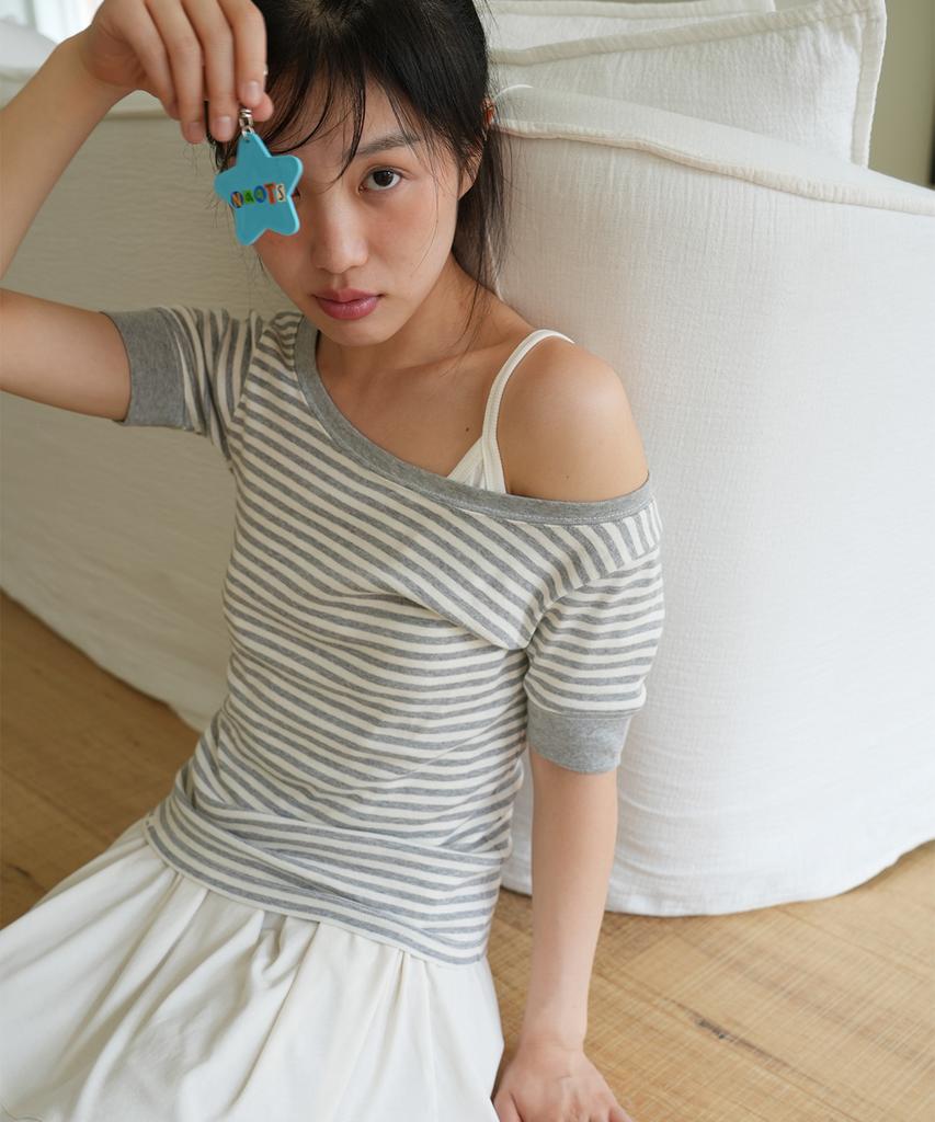 NAATS Stripe Boat Neck T-Shirt, Melange Gray