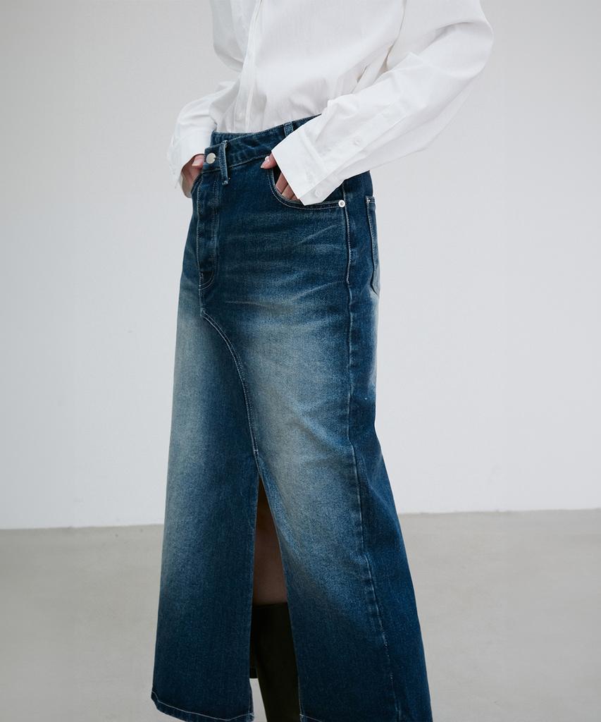 Rie Asymmetric Detail Denim Skirt