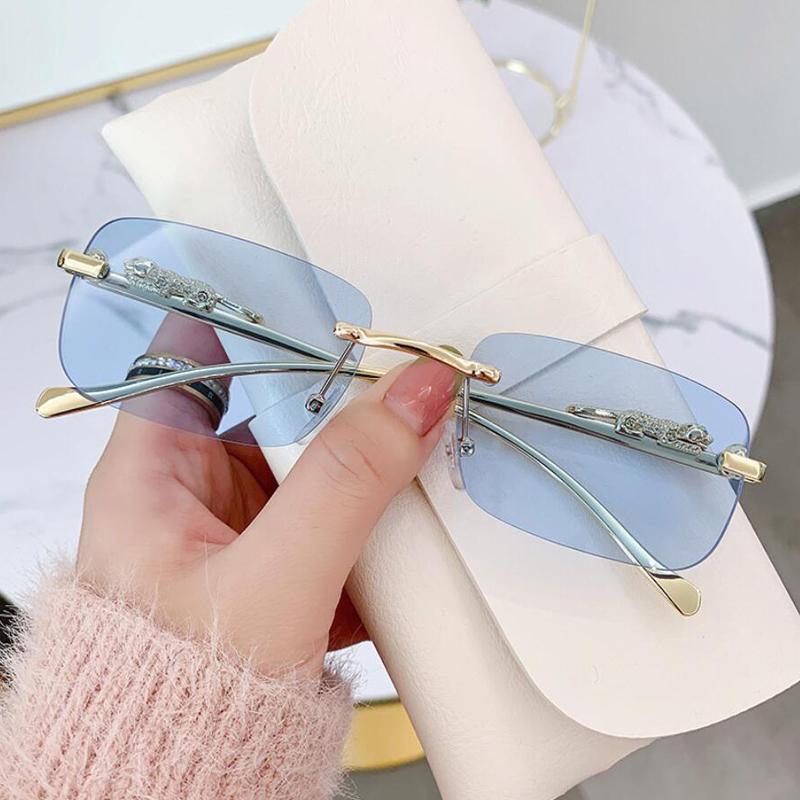 Luxury Leopard Sunglasses Ladies Rimless Square Sun Practical Glasses Female Fashion Frameless Shades Female UV400