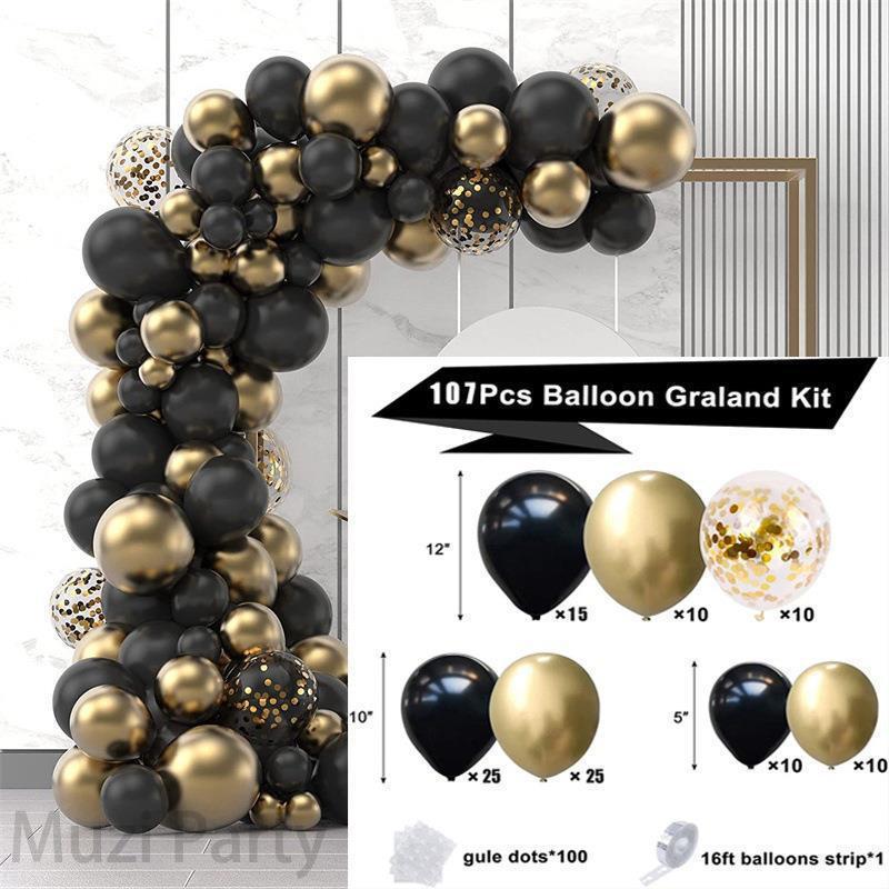 Ballon-Set Schwarz Gold Neujahrs-Arrangement Ballonkette Geburtstagsfeier Hochzeitsdekoration Bogen Latexmaterial