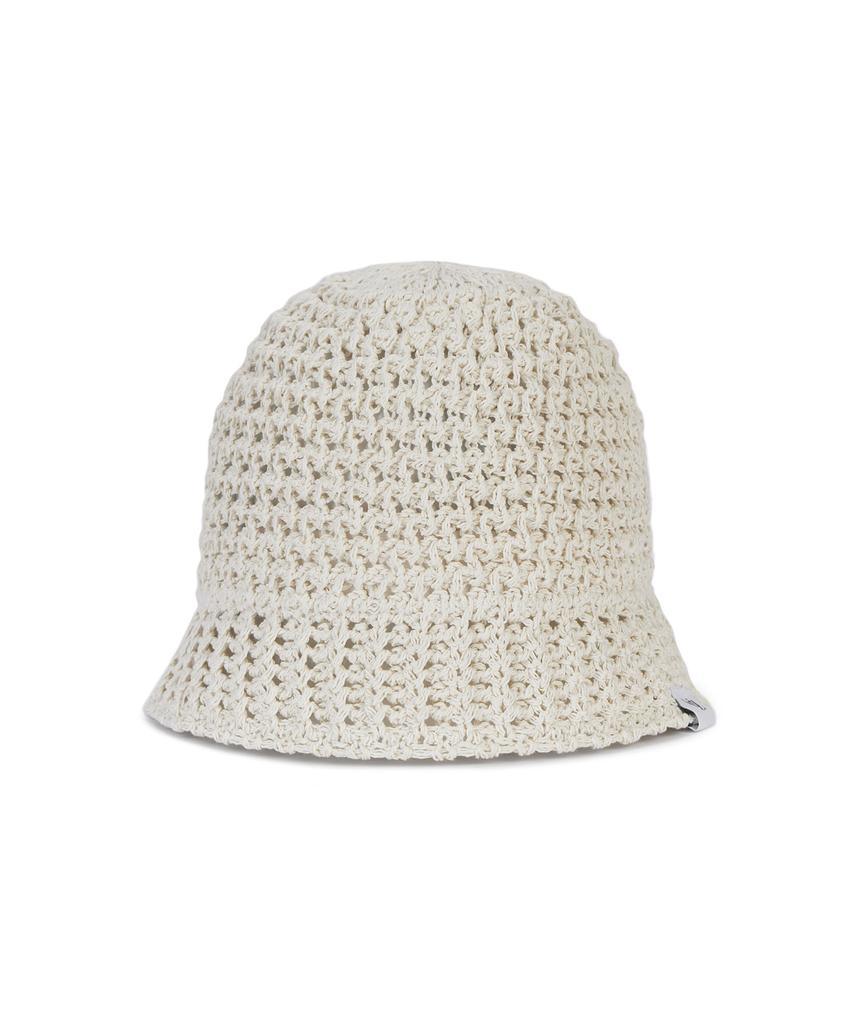 Bajal Monogram Label Knit Punching Summer Bucket Hat Cream