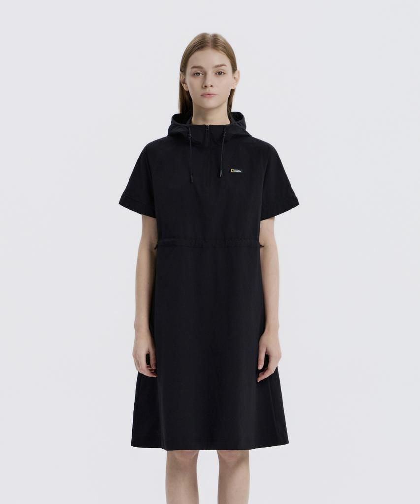 NATIONALGEOGRAPHIC N262Wop141 Women'S Freeze Stretch H-Line Hooded Short Sleeve Dress Black