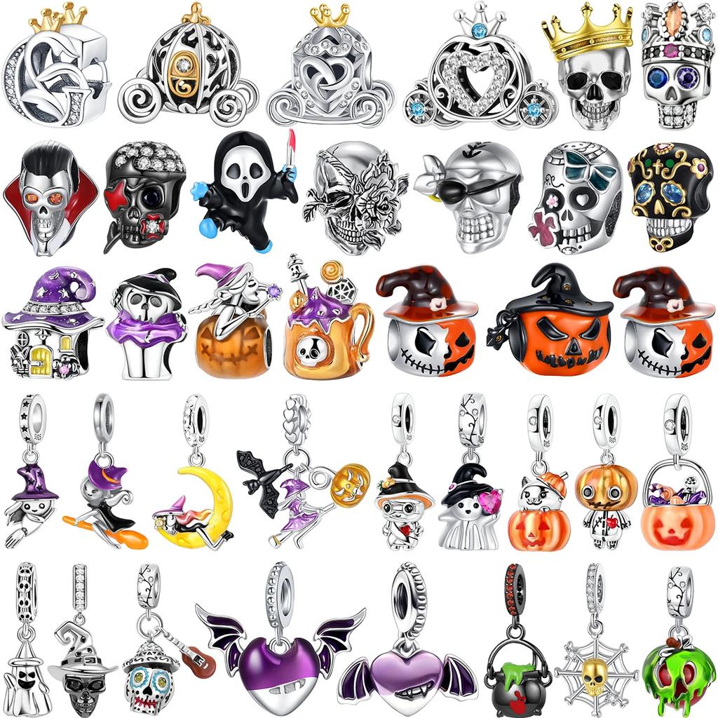Funny Halloween Charms Copper Pumpkin Ghost Witch Magic Hat Pendant Bead Fit Original Bracelet Necklace Diy Jewelry