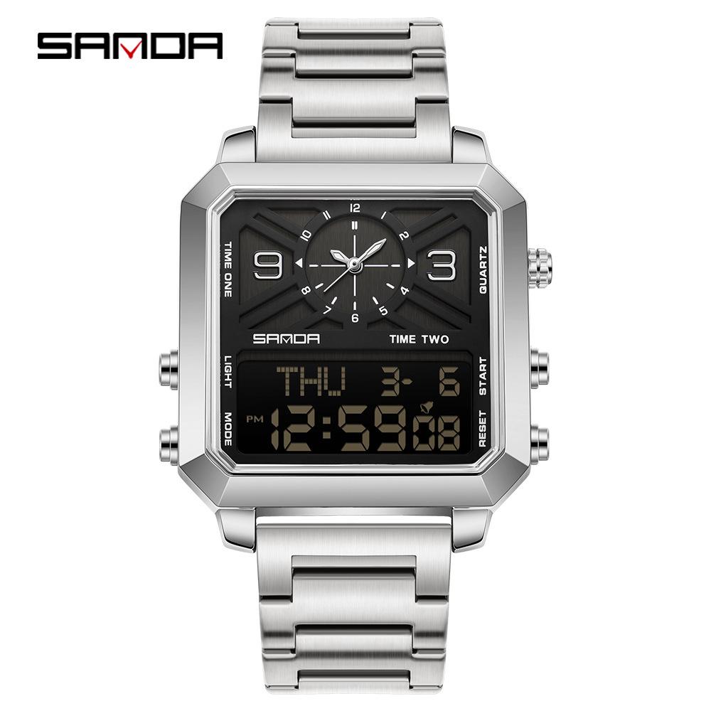 Sanda Waterproof Multifunctional Men's Electronic Wristwatch with Alarm and Countdown