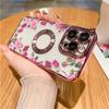 For iPhone 14 Pro Max Luxury Plating Frame Rose Flower Transparent Phone Case For iPhone 11 12 13 14 15 Plus Lens Protective Cover