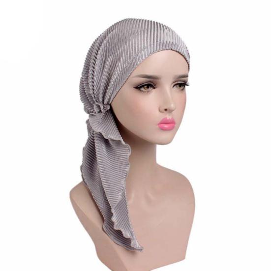 Fashion Women Wrinkle Long Turban Cap Head Wrap Chemo Hat Beanie Muslim Hijab