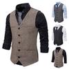Men Formal Waistcoat Business Vest Chain Decor Sleeveless Slim Fit Single-breasted V Neck Anti-wrinkle Patch Pockets Men Coat