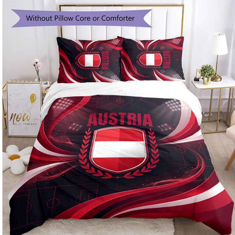 Austria Football Printed Bedding 3 Piece Set Cozy Breathable Bed Cover Set As Housewarming Holiday Gift