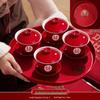 Red Wedding Tea Set: Cup & Bowl Pair with Chopsticks - Perfect for Dowry & Toasting