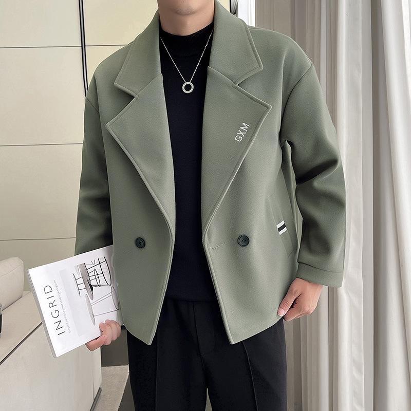 Veste en laine pour homme Printemps et Automne Nouvelle Veste à revers pour homme Slim Jeune Décontractée Veste en laine pour homme