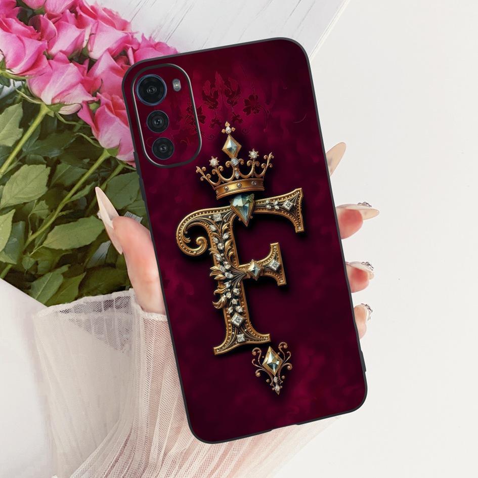 For Motorola Moto E32 E32s Case Luxury Crown Initial Letters Soft Silicone Protective Cover For Motorola MotoE32 MotoE32s Bumper