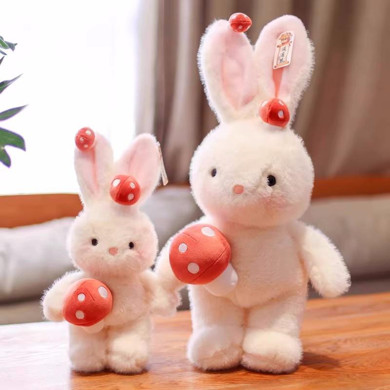 Kleiner Weißer Hase Puppe Kreative Pilz Hase Puppe Plüschtier Kinder Schlafkissen Puppe Mädchen Geburtstagsgeschenk