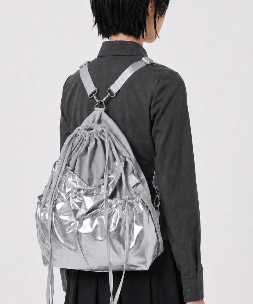 Undercontrol Studio Pocket Detail Detachable Strap Backpack Shoulder Bag Women'S Bag 2-Way Layered Cabbage Bag / Silver Metal Layer