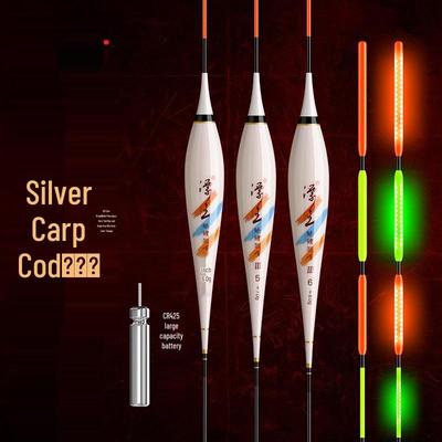 LED Fiberglass Luminous Fishing Float for Day/Night, Dual Use with Hook, Color-Changing for Bighead Carp and White Amur