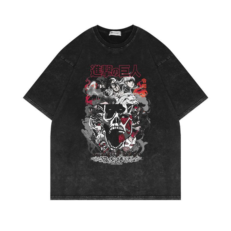 Summer Vintage Vintage Round Neck Giant Anime Pattern Printed Top Fashionable Casual Short Sleeved Men's Pure Cotton T-shirts