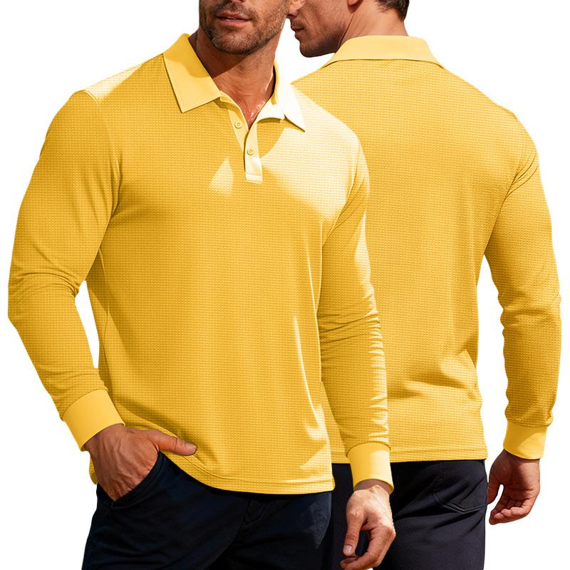 Men S Long Sleeve Waffle Knit Polo Shirt Casual Vacation Style