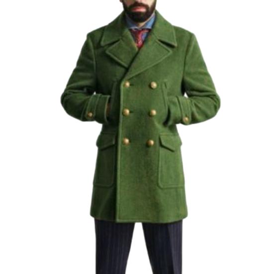 Men Fall Winter Trench Coat Turn-down Collar Double-braested Solid Color Thick Long Sleeve Cardigan Pockets Notch Collar Pockets British Style