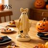 Moderne Resin-Sammlerstücke Halloween Patchwork Geist/Kürbismann Statue Ornament, Kreative Schreibtischfigurine, Dekorative Bücherregal-Akzente