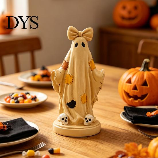 Moderne Resin-Sammlerstücke Halloween Patchwork Geist/Kürbismann Statue Ornament, Kreative Schreibtischfigurine, Dekorative Bücherregal-Akzente