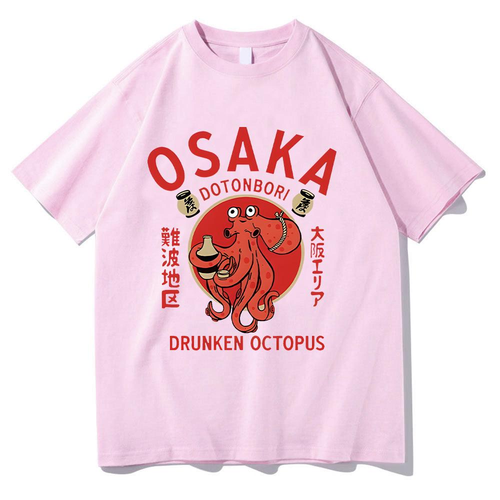 Osaka Dotonbori Joobes Kaheksajala T-särgid Jaapani Toit Naljakad Puuvillased T-särgid Suvine Mood Naistele Meestele Topid Vintage Esteetiline